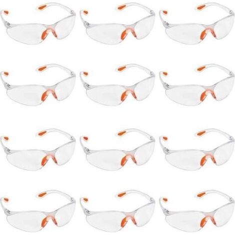 – Lot de 12 lunettes de sécurité transparentes – Conformes à la norme EN166 – Verres en plastique anti-rayures – Protection latérale intégrée (1/5)