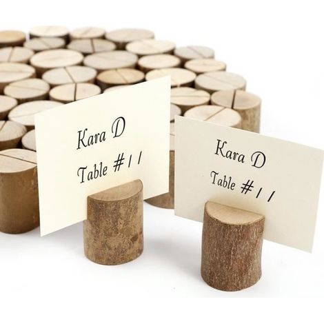50pcs stand en bois cylindrique support photo mémo carte porte-nom marque-place numéro de table vintage rustique campagne pour (1/3)