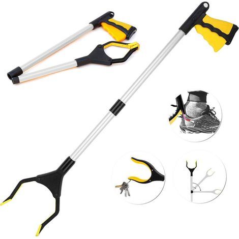 Poignée Attrape-Tout Pliante, 32\" Pince Rotative en Caoutchouc, Outils de Ramassage, Outil de Préhension Pliable-Déchets - Jaune (1/4)