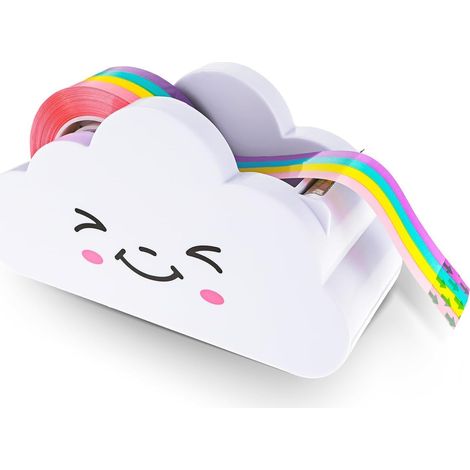 Distributeur de ruban adhésif - 1 unité - Plastique blanc arc-en-ciel - Coupe précise et design nuage - Bureau maison école - Format compact (1/5)