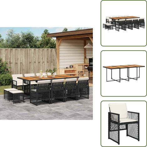 Cuscini da giardino - vidaXL Set da Pranzo da Giardino 13pz con Cuscini Nero in Polyrattan - Arredamento da esterno