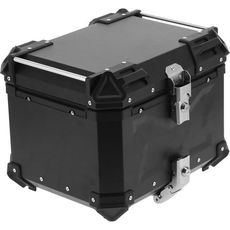 Top case universel 45L en alliage d'aluminium noir, style X, avec base à fixation rapide et intérieur en cuir. (1/5)