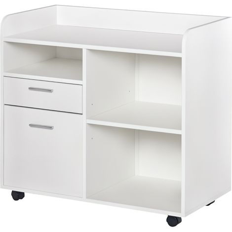 Support d'imprimante - Caisson d'organisation de Bureau Roulant - Dim. 80l x 40P x 72H cm en Bois Blanc (1/5)