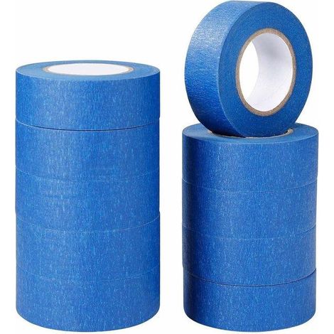 Ruban de masquage bleu ruban adhésif de peinture et de décoration pour étiquettes, peinture au pistolet, travaux manuels 10 rouleaux 24 mm × 20 m (1/4)