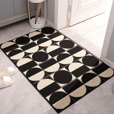 Tapis d'extérieur antidérapant et absorbant, lavable en machine, tapis d'intérieur anti-poussière pour chiens, entrée, couloir, cuisine, noir et blanc 5,50 x 80 cm (1/5)