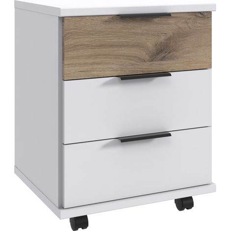Jugendzimmer-Rollcontainer 46 cm breit in weiß mit Eiche, mit 3 Schubladen NOLI-43 (1/2)