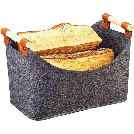 Lntyq Panier à Bûches,Grand Panier en Feutre Buche avec 2 Poignées Panier de Rangement Bûches Pliable Sac à Bûches en Feutre pour Bois de Cheminée, Bois, Journaux, Jouet 50x32x40cm (Gris Foncé)