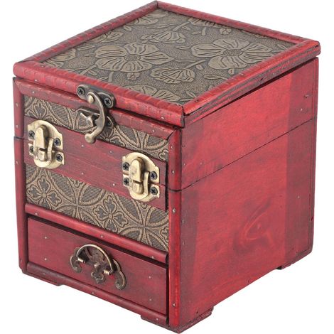 Coffret à bijoux ancien en bois avec miroir, organisateur de rangement à tiroirs à plusieurs niveaux pour femmes (1/5)