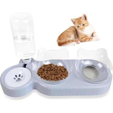 Cat Bowl 3 in 1 Raised Cat Bowl and Cat Water Bowl with Water Bottle for Cats and Small Medium Dogs (Grey) (1/5)