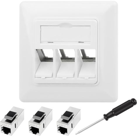1 Pièces 3 Port Prise RJ45 Murale avec 3 Module Keystone RJ45 Cat 7 Réseau Encastrée Saillie 10 Gbit/s STP Blindée Prise Ethernet Murale Femelle cat 7 pour Install Câble Ethernet Salon Bureaux (1/5)