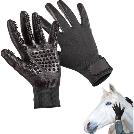 Guante para el cuidado de caballos - Cepillo de masaje de goma para caballos y perros - Eliminador de pelo (1/5)