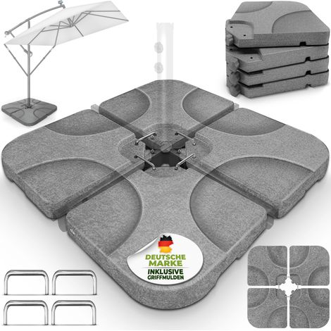 tillvex® Sonnenschirmständer Granit-Grau 60 Liter / 80 kg – 4-teilig für Ampelschirm inkl. Metallverbinder Schirmgewicht befüllbar mit Wasser oder Sand Schirmständer Ampelschirmständer wetterfest