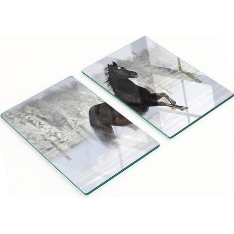 Juego de dos tablas de cocina decorativas de cristal con diseño de caballo de nieve, 2x40x52 cm. (1/5)