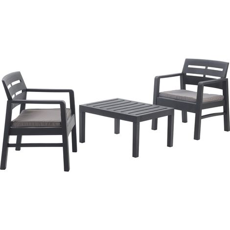 Set salotto da esterno Benevento, Composizione da giardino con 2 poltrone e 1 tavolino, Salottino indoor e outdoor con cuscini, 100% Made in Italy, Antracite (1/4)