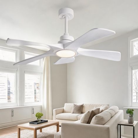 Ventilateur de plafond blanc 42 pouces avec 5 pales en bois (1/5)