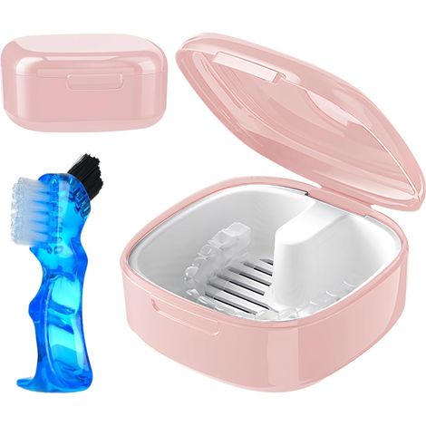 Denture Box with Strainer, Denture Boxes with Toothbrush, Orthodontic Retainer Box for Denture Storage and Soaking Gum Guards (1/5)
