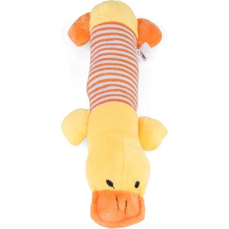 Un jouet en peluche pour chien qui couine, en forme de canard jaune, un excellent choix de cadeau pour animal de compagnie. (1/5)