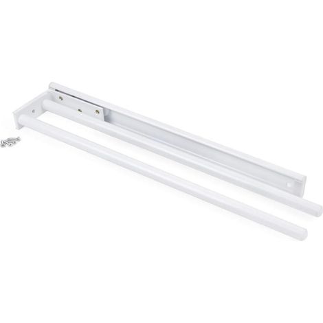 1 - Porte-serviettes extensible - Support aluminium - 2 bras pivotants 90 degrés - Pour cuisine et salle de bain - Blanc - 44x4cm