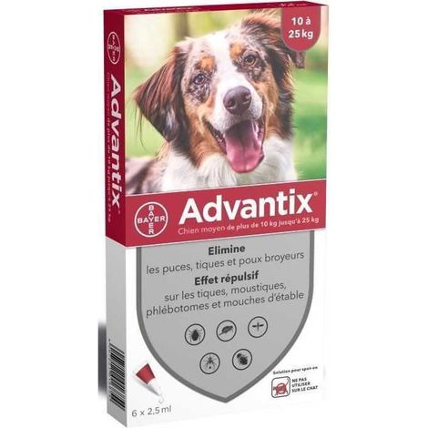 ADVANTIX 6 pipettes antiparasitaires - Pour chien moyen de 10 a 25kg