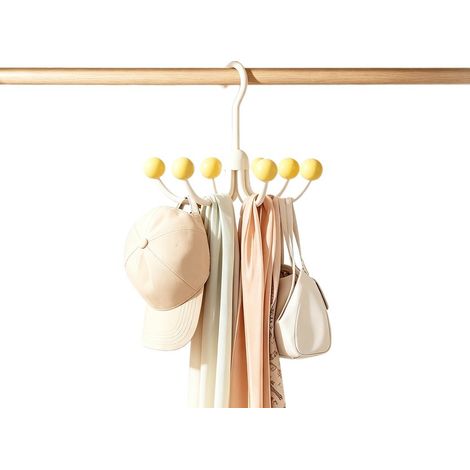 Crochet de rangement pivotant à six griffes jaune, suspension gain de place pour armoire, ceintures et accessoires, 1 pièce (1/2)
