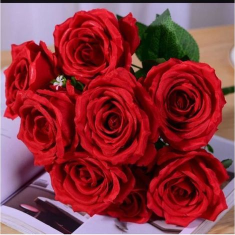 (Rouge) Noël10 têtes de roses Artificielles pour Bouquets De Mariage De Mariée, Décoration D\'hôtel, Bureau, Fête à La Maison Fausse-Ywey (1/4)