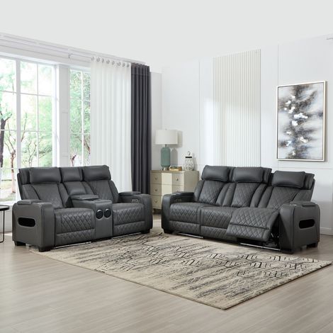 CAPRI ELECTRIC AIR LEATHER RECLINER CHAIR 2+3 Seater (CHARCOAL) (1/5)