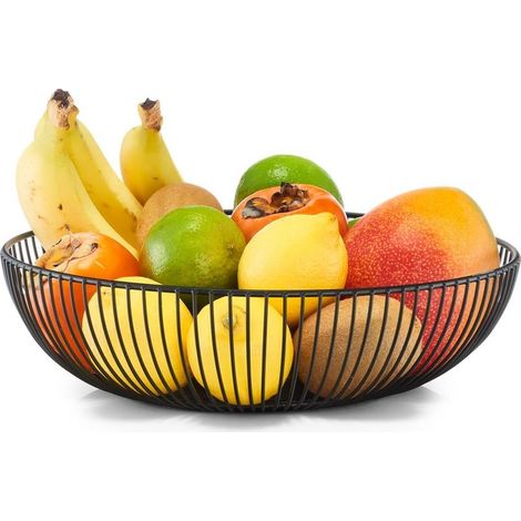 1 - Obstkorb - Metallkorb - Aufbewahrung für Gemüse und Obst - Dekoratives Design für Wohnzimmer oder Küche - Schwarz - 28 x 8 cm (1/3)
