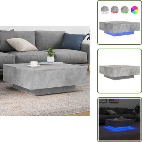 Table de salon - vidaXL Table basse avec lumières LED gris béton 80x80x31 cm - Table de thé (1/5)