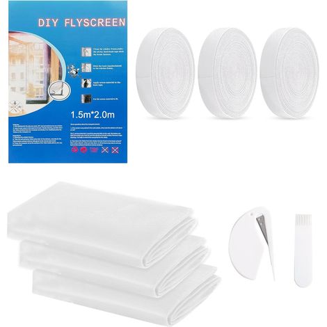 Moustiquaire Fenetre Sans Percage, Filet Anti-Insectes avec Bande Auto-Agrippante, Moustiquaire Adhésive pour Fenêtre, Moustiquaire Recoupable, Anti Mouche Moustiques (Blanc, 150 x 200 cm 6 Pièces) (1/5)