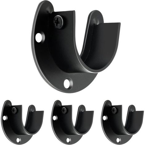 Staffa per asta appendiabiti, supporto terminale a forma di U in acciaio inox, 32 mm (1 1/4 pollici), staffa in metallo nero, set da 4 (1/5)