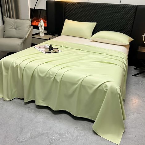 Drap Housse 160x220 cm Vert Fruit, Drap de Lit en Soie Glacée Effet Fraîcheur pour Été, Housse de Couette Unie Style Luxe pour Lit Double