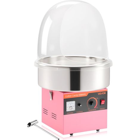 Machine à Barbe à Papa Électrique avec Couvercle Transparent, Appareil à Barbe à Papa 1000 W, pour Faire des Bonbons Fêtes Anniversaires Maison, Bol en Acier Inoxydable et Cuillère à Sucre, Rose