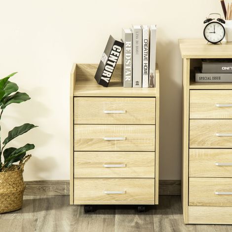 Vinsetto Caisson de bureau roulettes 4 tiroirs coulissants MDF 40x36x65 cm naturel (1/5)