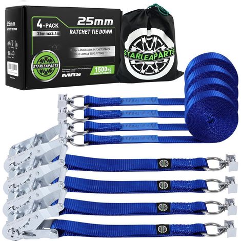 Sangle d'arrimage pour rail d'arrimage 3,4m x 25mm, 1500kg, Bleu, Lot de 4