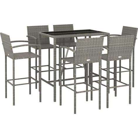 7-tlg. Gartenbar-Set Grau Poly Rattan vidaXL (1/5)
