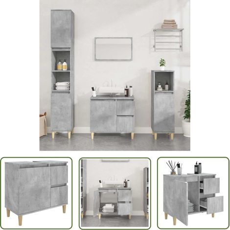 The Living Store Armoire de salle de bain gris béton 65x33x60 cm - Meuble De Salle De Bain - Armoire De Salle De Bain - Rangement Salle De Bain - Commode Salle De Bain - Meuble Lavabo (1/5)