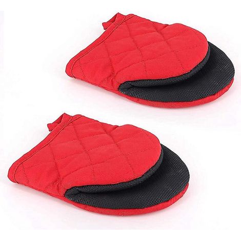rouge 1 Paire De Gants De Four Courts En Silicone, Rsistants La Chaleur Jusqu' 500 Degrs, Surface Antidrapante Et Gants Anneaux Suspendus, Cuiss (1/5)