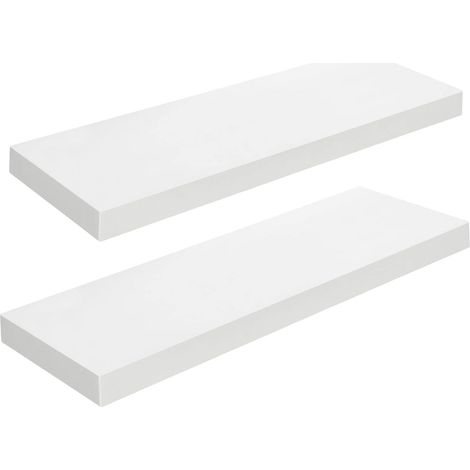 Étagères Murales, Lot de 2, Tablettes Flottantes, Suspendues, avec Supports Cachés, Longueur 60 cm, pour Salle de Bain, Chambre, Toilettes, Cuisine, Bureau, Salon, Blanc (1/5)