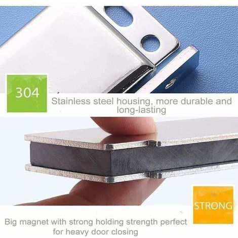 Leistungsstarke 28 kg Magnet-Türverschlüsse für Schränke, 2-teilige Magnet-Türriegel aus Edelstahl, starker und robuster Magnetverschluss für Möbel, Schubladen, Duschtüren und Schränke (1/3)