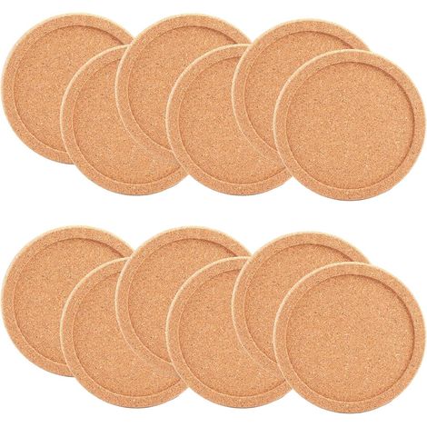 12 posavasos redondos de corcho con borde - 9,9 cm - 6 mm de grosor - Absorbentes para tazas y vasos - Ideales para el hogar, la oficina y manualidades. (1/5)