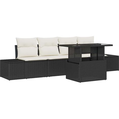 Maison Exclusive - Juego de Sofá con cojín 5 pcs Negro y crema ra