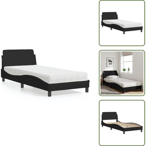 The Living Store Lit avec matelas noir 80x200 cm tissu - Lit Double - Lit Plateforme - Lit Design - Literie - Sommier Tapissier (1/5)