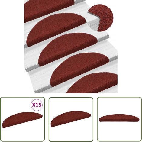 The Living Store 15 Stk. Selbstklebende Treppenmatten Nadelvlies 56x17x3cm Rot - Stufenmatte - Treppenmatte - Treppenschutz - Rutschfeste Matte - Nadelvliesmatte (1/5)