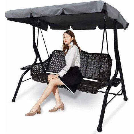 – Toit de rechange pour balancelle de jardin 3 places – Tissu Oxford multicouche imperméable – Protection UV – Installation facile (Gris, L) (1/5)