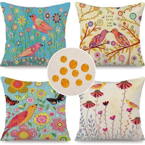 Set di 4 federe per cuscini - 45 x 45 cm - Decorazione per esterni - Impermeabili - Traspiranti - Per divano, giardino e cuscini da esterno (1/5)
