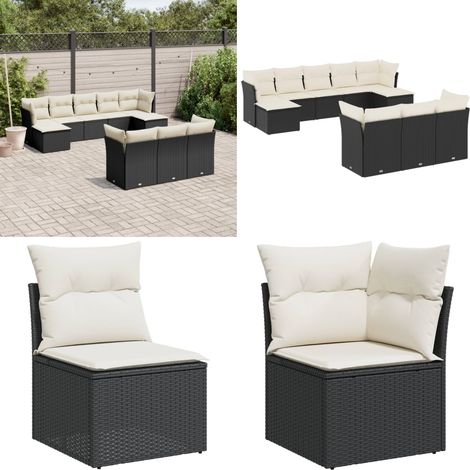 10-tlg. Garten-Sofagarnitur mit Kissen Schwarz Poly Rattan - Gartengestelle - Gartenmöbelset - Rattan Möbel - Lounge Set - Gartenlounge - Home & Living (1/5)