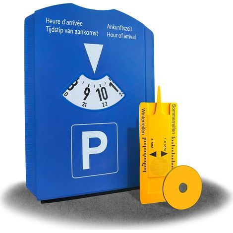 Disque de Stationnement Zone Bleue Multifonction, Gratte-Givre, Jauge de Pneus, Jeton de Caddie, PVC Durable (1/5)