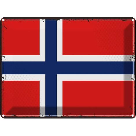 Plaque métallique 30x40 cm Drapeau rétro de la Norvège et armoiries (1/5)