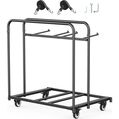 Support de Chaises Pliantes, Capacité 400 lbs, Chariot Robust pour 5 Tables + 14 Chaises, avec Roulettes Pivotantes et Freins, Noir Mat (1/5)