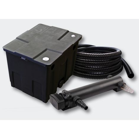 SunSun Komplettset: CBF-350 Teichfilter bis 12000 L Teichfilteranlage als Durchlauffilter, CUV-324 Teichklärer UVC Klärer mit 24W, 5m Teichschlauch 25 mm (1")